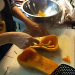 Scoop out squash into bowl, careful not to tear the skin