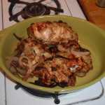 Place Chicken in Serving Dish and Cover with Onions from Pan