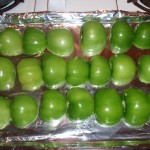 Tomatillos Cleaned and Halved; Ready for the Broiler