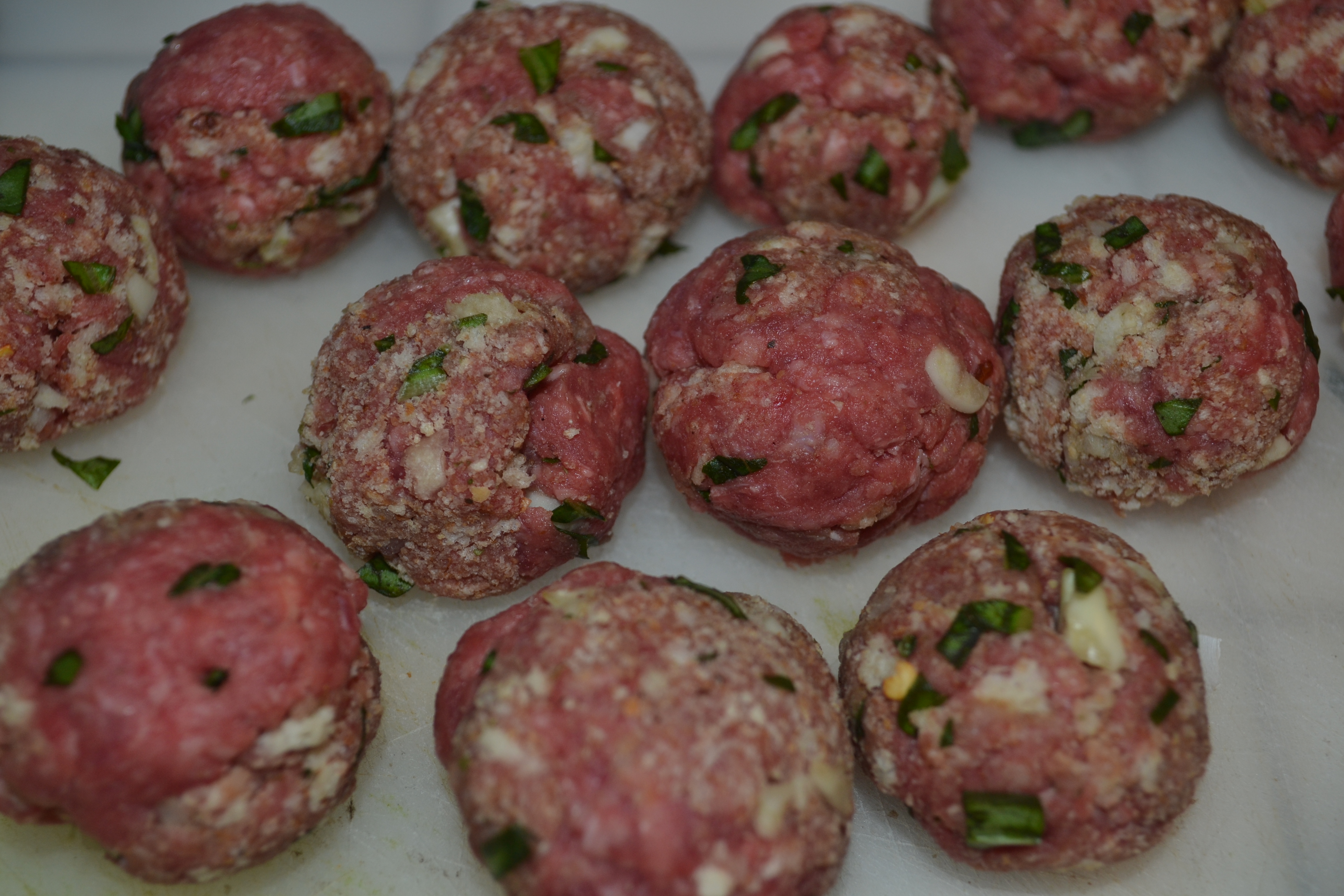 Meatballs formed and ready for the pan